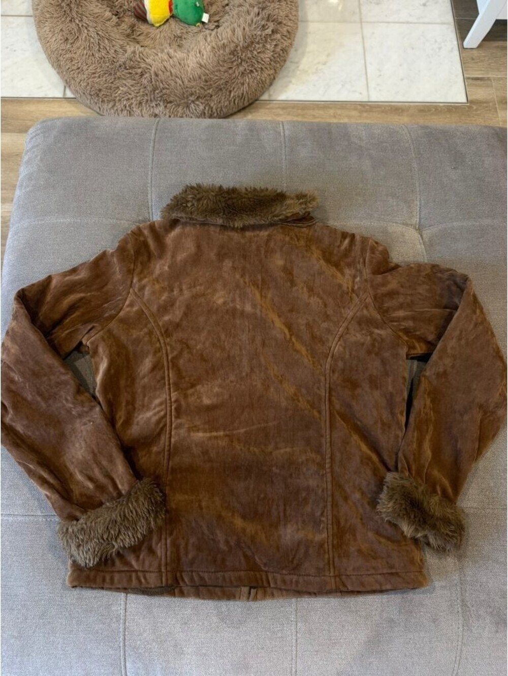 Effeci Brown Suede Leather Jacket Faux Fur Trim Y2K Boho M - Picture 2 of 7